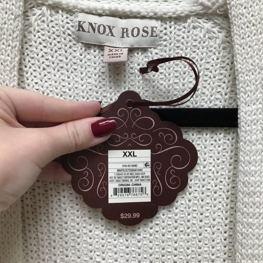Knox Rose Womens White Long Sleeve Knit Open Front Cardigan Sweater Size XXL - Picture 3 of 6